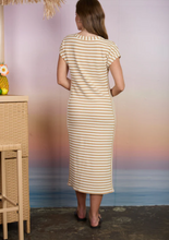 Load image into Gallery viewer, THE JOLENE STRIPE HENLEY SHORT SLEEVE KNIT MIDI DRESS
