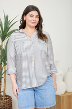 Load image into Gallery viewer, THE JOSIE PLUS STRIPE COLLARED BUTTON DOWN LIGHTWEIGHT SHIRT
