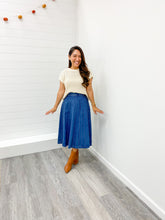 Load image into Gallery viewer, PLEATED DENIM MIDI SKIRT
