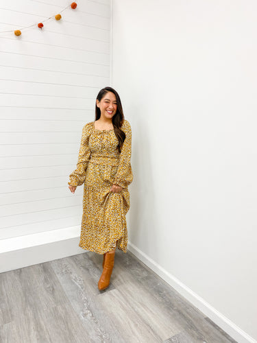 Modest Smock Waist Square Neck Floral Midi Dress
