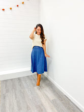 Load image into Gallery viewer, PLEATED DENIM MIDI SKIRT
