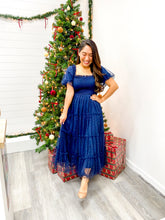 Load image into Gallery viewer, THE AZARIA POLKA DOT TULLE PUFF SLEEVE SMOCKED TIERED MIDI DR
