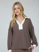 Load image into Gallery viewer, THE BRIANA CONTRAST COLLAR STRIPE LONG SLEEVE KNIT TOP
