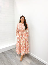 Load image into Gallery viewer, THE CAMILLA LONG SLEEVE WOVEN PRINT PINTUCKED MIDI DRESS WITH SIDE POCKETS
