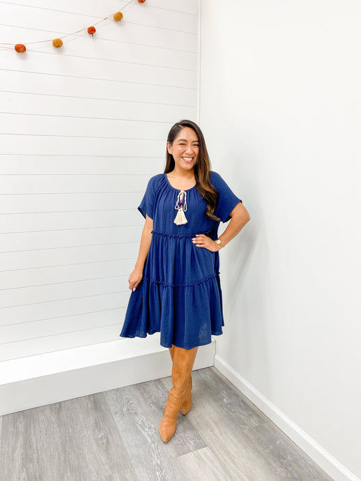 Modest FRINGE STRING SHORT SLEEVE SHORT DRESS