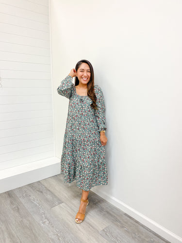 modest Square Neck Tiered Midi Dress