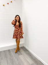 Load image into Gallery viewer, THE SYLVIA FLORAL SWEETHEART LONG SLEEVE BACK TIE MINI DRESS
