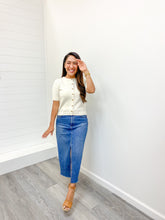 Load image into Gallery viewer, SHORT SLEEVE BUTTON DOWN KNIT CARDIGAN SWEATER
