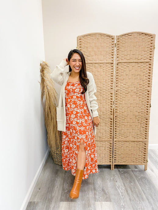 Modest Side slit floral print long midi dress