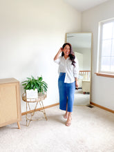 Load image into Gallery viewer, The Mabel Plus Pinstripe Collared Long Sleeve Button Down Shirt
