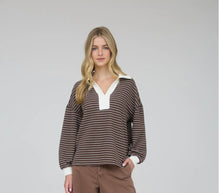 Load image into Gallery viewer, THE BRIANA CONTRAST COLLAR STRIPE LONG SLEEVE KNIT TOP
