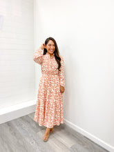 Load image into Gallery viewer, THE CAMILLA LONG SLEEVE WOVEN PRINT PINTUCKED MIDI DRESS WITH SIDE POCKETS
