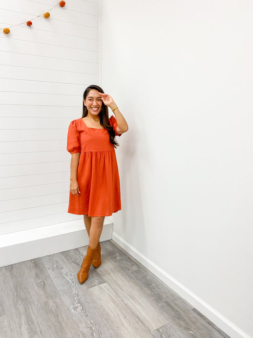 Modest SOLID LINEN BABY DOLL DRESS