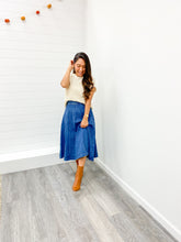 Load image into Gallery viewer, THE SUZANNA PLEATED DENIM MIDI SKIRT
