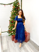 Load image into Gallery viewer, THE AZARIA POLKA DOT TULLE PUFF SLEEVE SMOCKED TIERED MIDI DR
