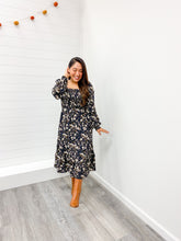 Load image into Gallery viewer, modest Long Sleeve Smocked Bodice Midi Dress
