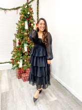 Load image into Gallery viewer, LUREX RUFFLE TIERED LONG SLEEVE MIDI DRESS
