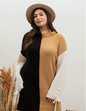 Load image into Gallery viewer,  Plus Braid Sleeve Colorblock Sweater Dress
