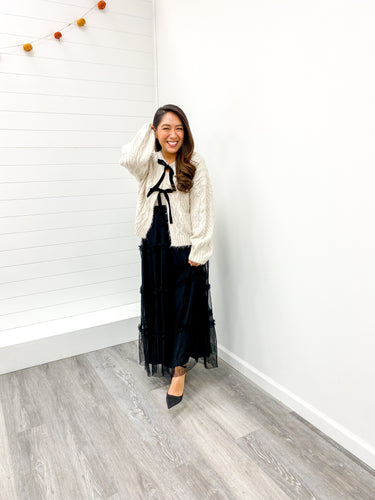 POLKADOT TULLE TIERED MIDI SKIRT