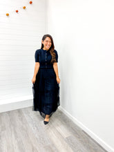 Load image into Gallery viewer, POLKADOT TULLE TIERED MIDI SKIRT
