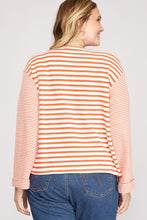 Load image into Gallery viewer, THE LEA PLUS - LONG WIDE FOLDED SLEEVE 2 STRIPE KNIT TOP
