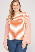 Load image into Gallery viewer, THE LEA PLUS - LONG WIDE FOLDED SLEEVE 2 STRIPE KNIT TOP

