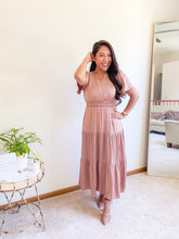 Load image into Gallery viewer, SPLIT NECK TIERED MIDI DRESS

