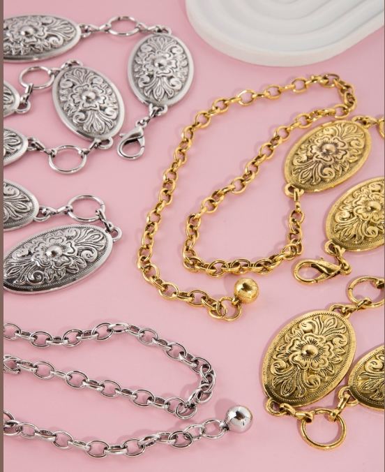 The Willow Western Intricate Floral Pattern Oval Chain Belt