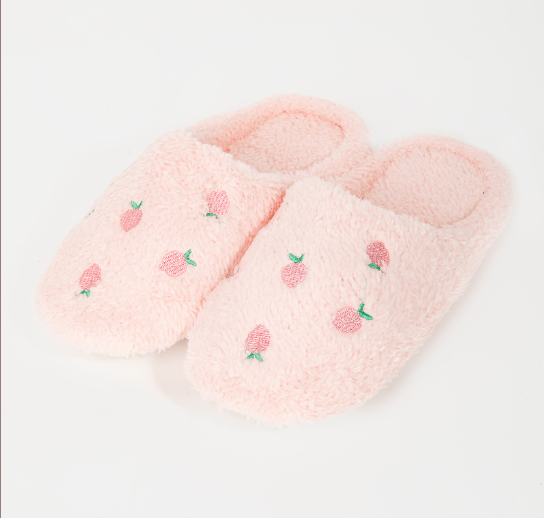 Strawberries Print Faux Fur Slippers