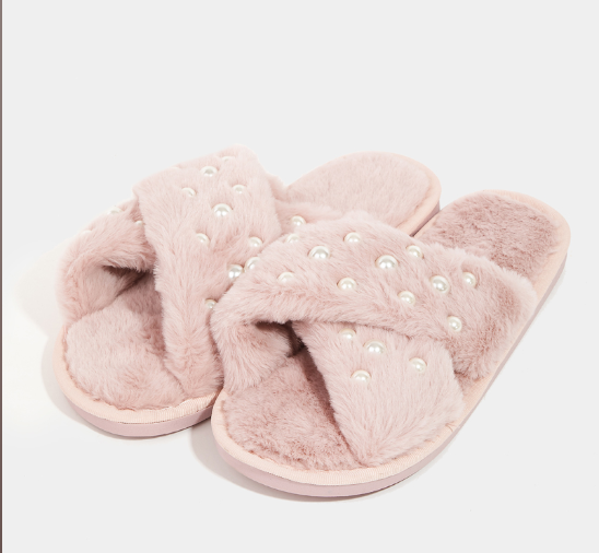 Fuzzy Pearl Faux Fur Slippers