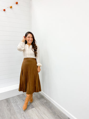 TEXTURED SATIN HALF BUTTON LONG SLEEVE BLOUSE