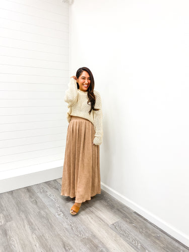 THE CHELSEA SHEER CREW NECK CROCHET KNIT LONG SLEEVE SWEATER