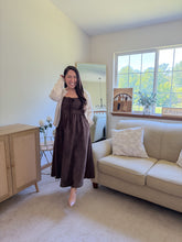 Load image into Gallery viewer, THE SADIE LACE UP FRONT SLEEVELESS SUEDE MIDI DRESS
