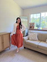 Load image into Gallery viewer, THE SALMA SATIN FRONT TIE SHIRRED WAIST MIDI DRESS
