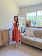 Load image into Gallery viewer, THE SALMA SATIN FRONT TIE SHIRRED WAIST MIDI DRESS
