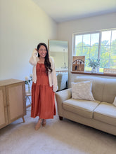 Load image into Gallery viewer, THE SALMA SATIN FRONT TIE SHIRRED WAIST MIDI DRESS

