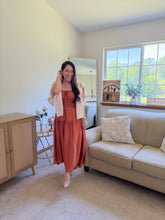Load image into Gallery viewer, THE SALMA SATIN FRONT TIE SHIRRED WAIST MIDI DRESS
