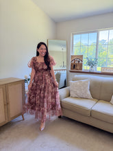 Load image into Gallery viewer, THE SORAYA FLORAL POLKA DOT TULLE PUFF SLEEVE MIDI DRESS
