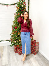 Load image into Gallery viewer, THE DIXIE LONG SLEEVE FRONT DRAWSTRING POMPOM WOVEN TOP - PF Deal
