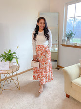 Load image into Gallery viewer, The Angelica Tropical Print High Rise Pintucked Midi Skirt
