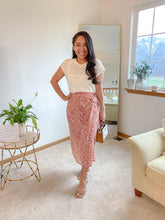Load image into Gallery viewer, The Arianna Print Draped Side Knot Midi Skirt
