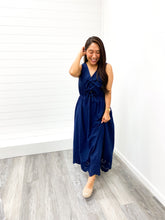 Load image into Gallery viewer, The Bianca Front Bow Tie Sleeveless Eyelet Hem Midi Dress
