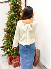 Load image into Gallery viewer, V NECK DROP SHOULDER BACK BOW TIE DETAIL SWEATER
