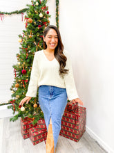 Load image into Gallery viewer, V NECK DROP SHOULDER BACK BOW TIE DETAIL SWEATER
