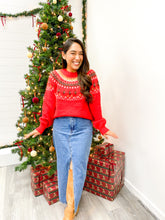 Load image into Gallery viewer, FUZZY FAIR ISLE CREW NECK KNIT PULLOVER SWEATER
