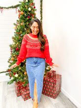 Load image into Gallery viewer, FUZZY FAIR ISLE CREW NECK KNIT PULLOVER SWEATER
