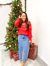 Load image into Gallery viewer, FUZZY FAIR ISLE CREW NECK KNIT PULLOVER SWEATER
