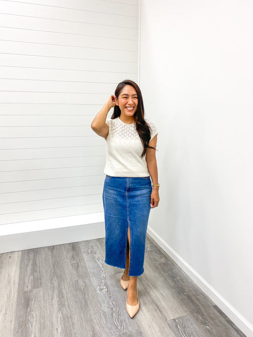The Lucy Eyelet Yoke Sweater Knit Top