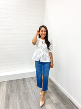 Load image into Gallery viewer, The Natalia Charming In White Cotton Babydoll Bow Tie Eyelet Top
