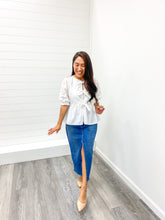 Load image into Gallery viewer, The Natalia Charming In White Cotton Babydoll Bow Tie Eyelet Top
